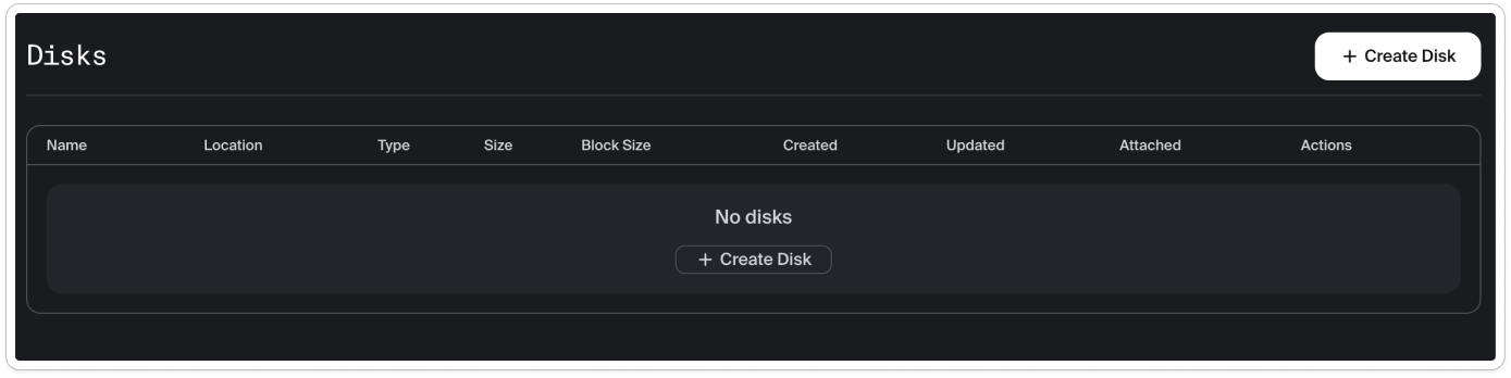 Disks empty state before the redesign