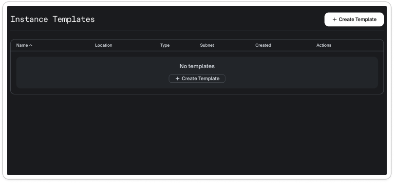 Instance templates empty state before the redesign
