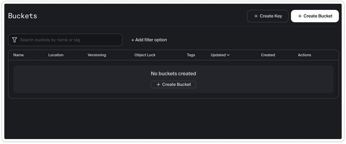 Buckets empty state before the redesign