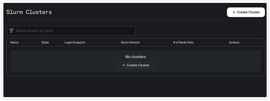 Slurm clusters empty state before the redesign