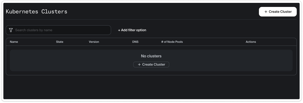 Kubernetes clusters empty state before the redesign